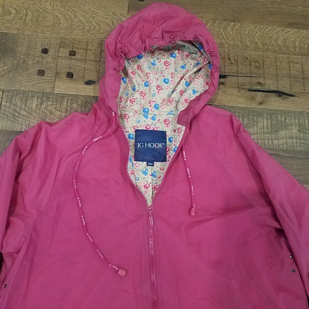 JG Hook Raincoat Pink With Yellow Floral Lining Size L